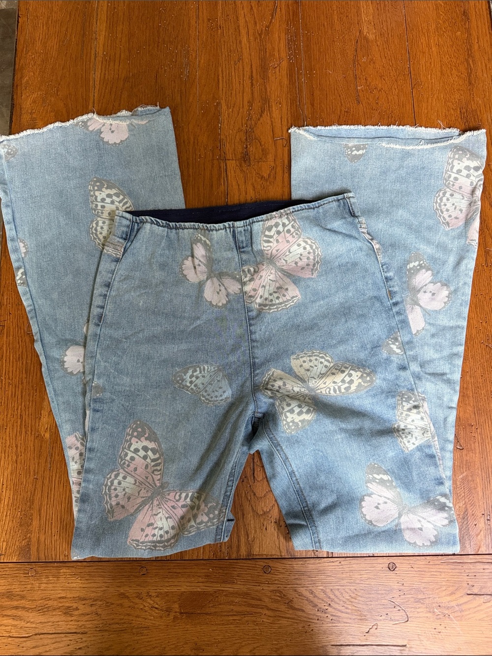 Women’s Light Blue Butterfly Print Stretch Waist Jeans